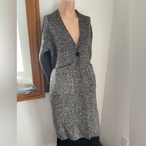Fits to M wool cotton blend duster cardigan light coat coatigan stretchy tweed